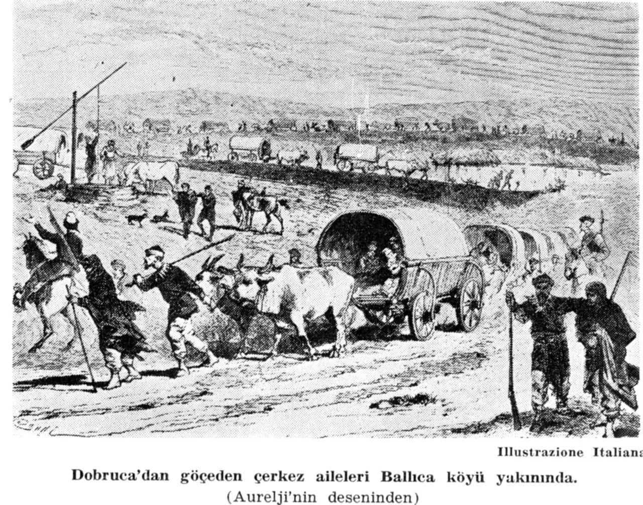 1877-78 Osmanlı Rus Harbinde Dobruca’dan göç eden Çerkez aileleri, Ballıca Köyü yakınında
