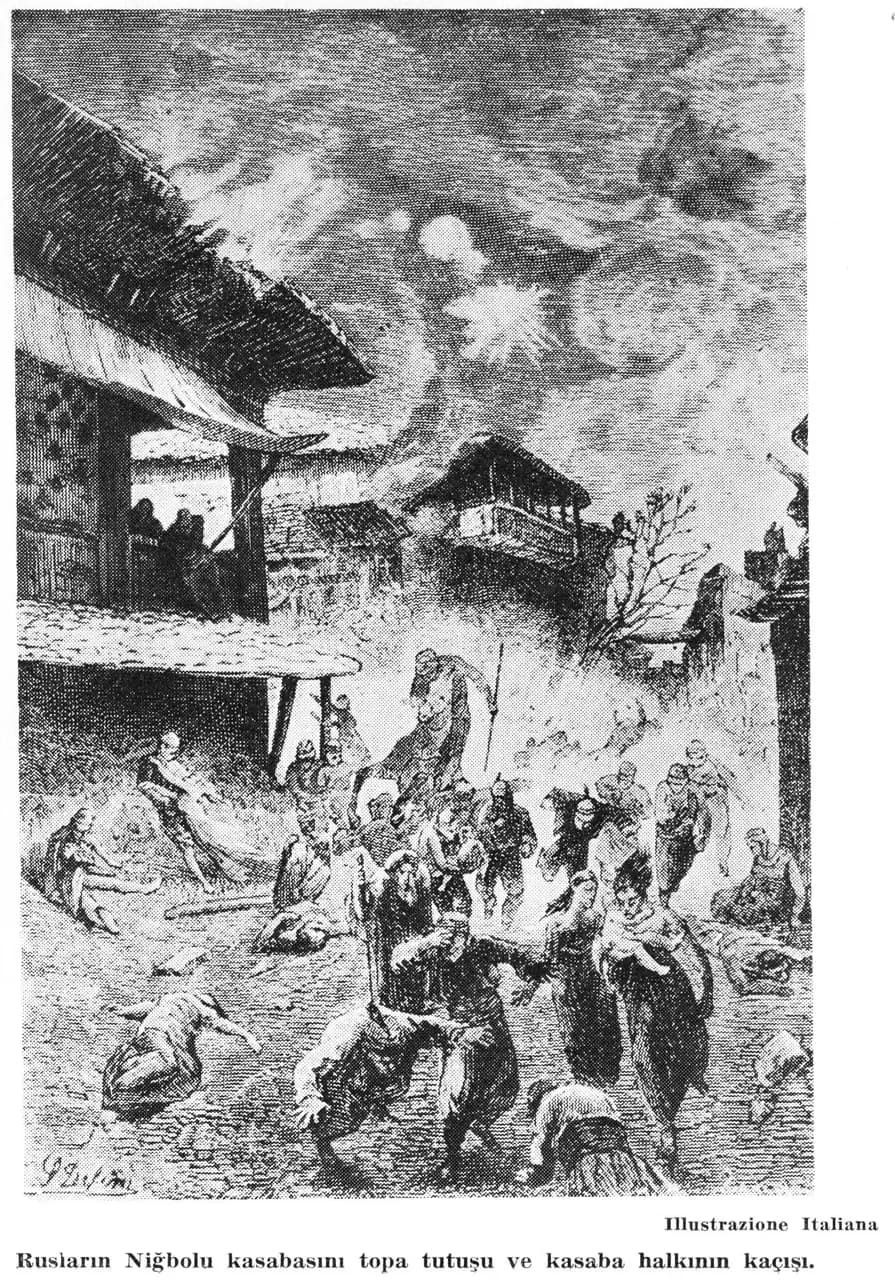 1877-78 Osmanlı Rus Harbinde, Rusların Niğbolu Kasabasını topa tutuşu ve kasaba halkının kaçışı