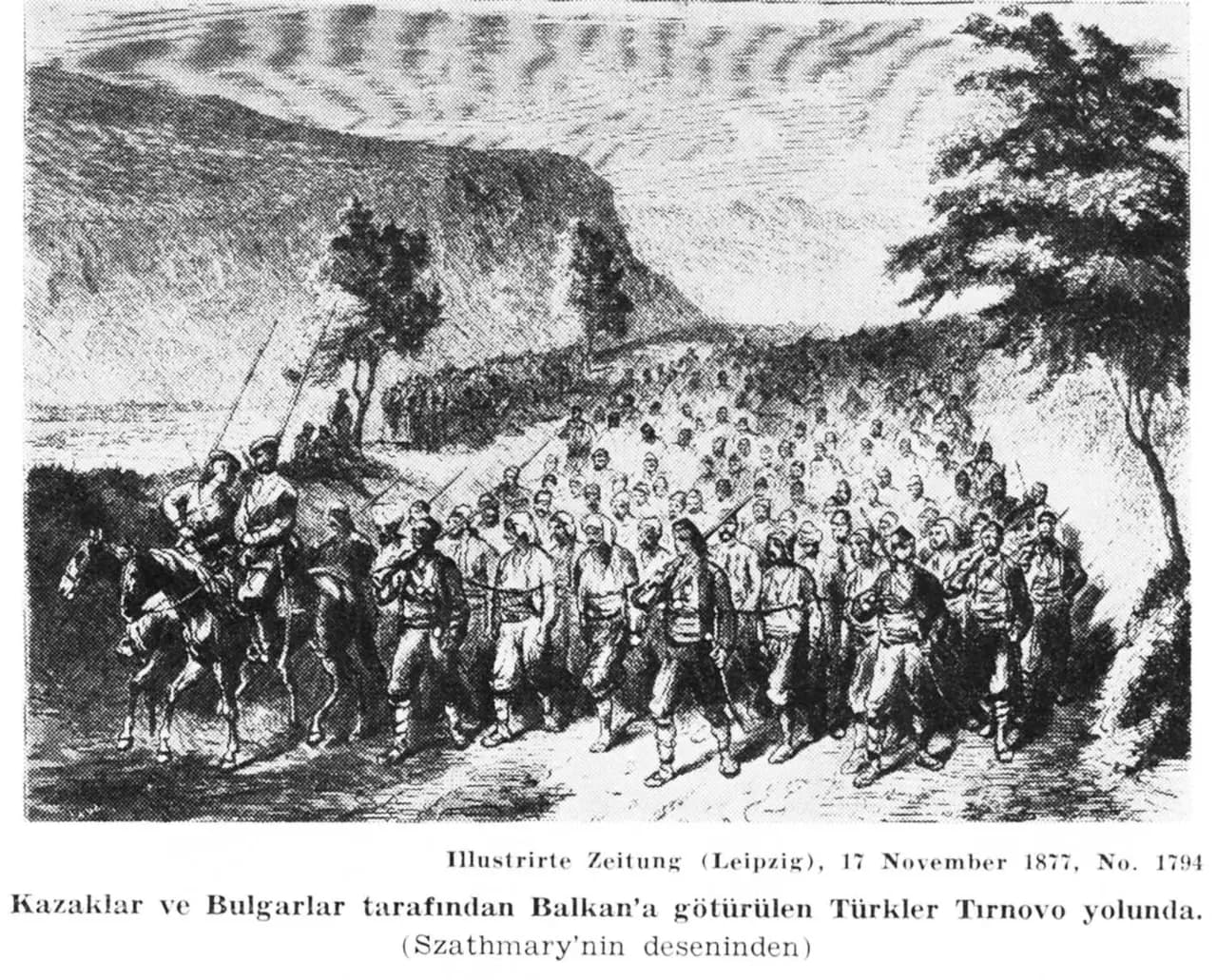 1877-78 Osmanlı Rus Harbi sırasında, Ruslar ve Bulgarlar tarafından katledilmek üzere Balkanlara götürülen Türkler, Tırnova yolunda