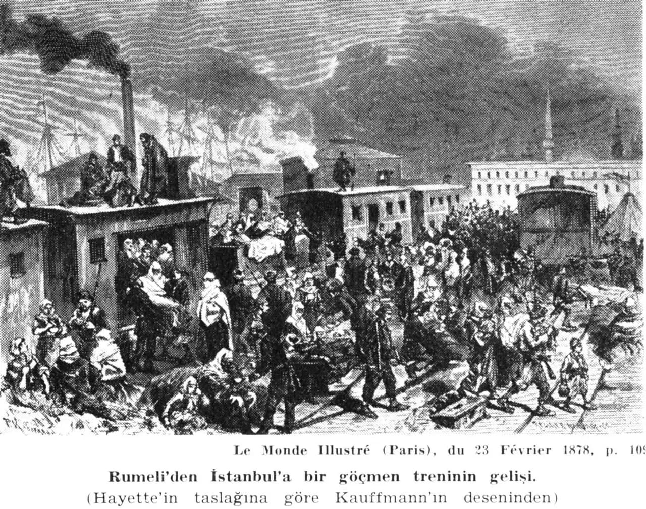 1877-78 Osmanlı Rus Harbi sırasında, Rumeli’den İstanbul’a bir göçmen treninin gelişi