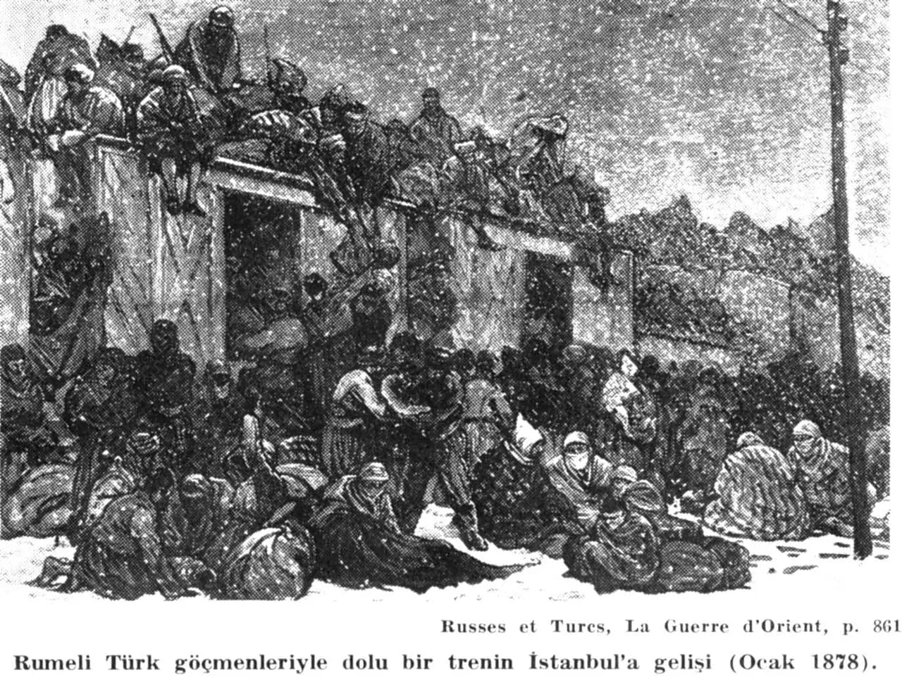 1877-78 Osmanlı Rus Harbi sırasında, Ocak 1878’de Rumeli’den İstanbul’a bir göçmen treninin gelişi